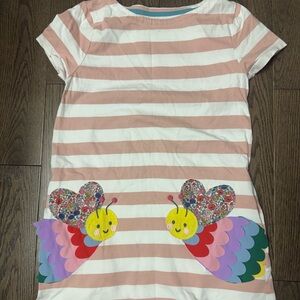Mini Boden Pink and White Striped Dress with Colorful Bee Appliqués size 9/10